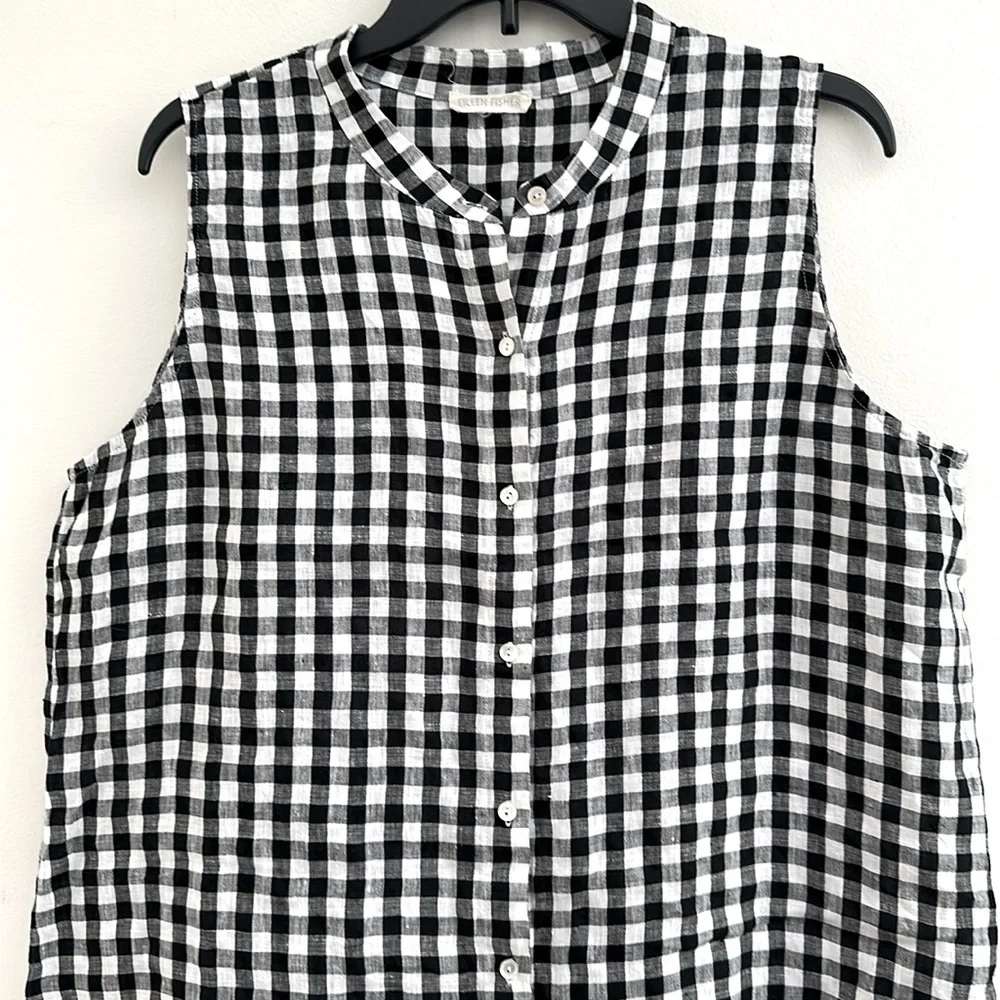 EILEEN FISHER || Sleeveless Black and White Linen Tunic Top. Sz. XL - Picture 8 of 16